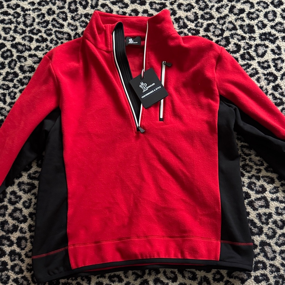Authentic Moncler Red and Black Quarter Zip Sweater
